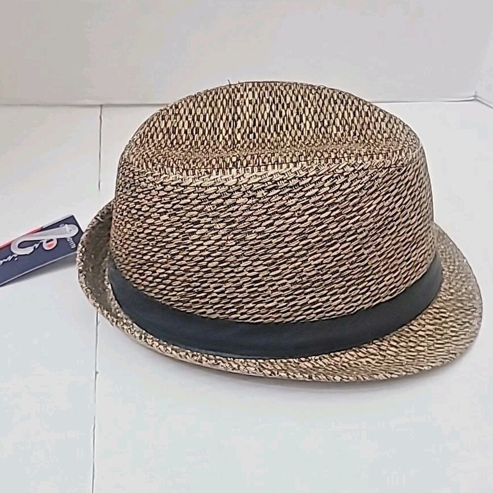 100% Paper Straw Brown Trilby Fedora Hat Brown,Black Band Unisex NWT M 57cm/22"